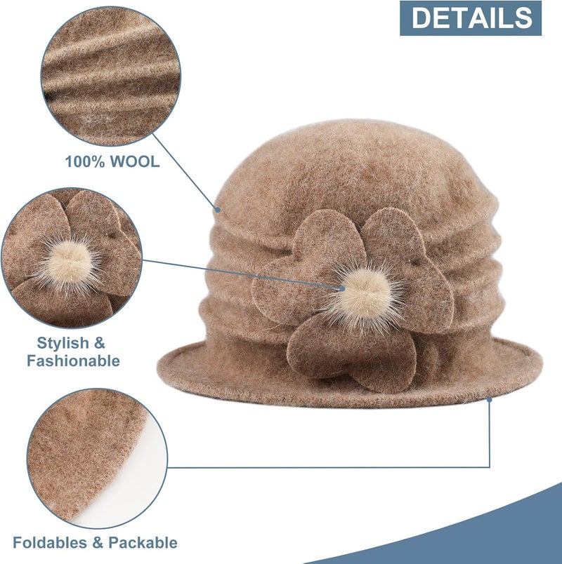 Sumolux Women Beret Hat French Vintage Floral Wool Dress Cloche Classic Winter Hat 1920s - Image 3